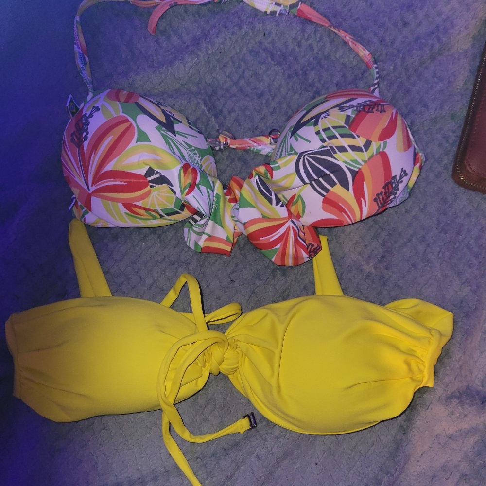 Yellow and Floral Bikini Top Set
